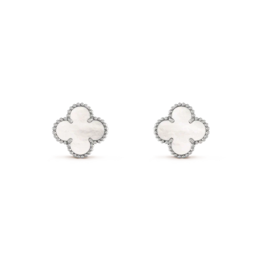 [Clara Jewels]CLOVER MEDIUM 1 MOTIFS  WHITE MOP EARRINGS SILVER