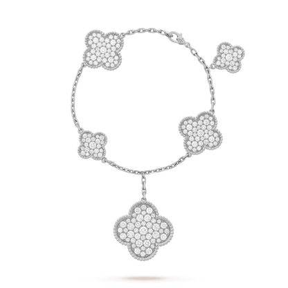 [Clara Jewels]CLOVER 6 MOTIFS SILVER DIAMOND BRACELET