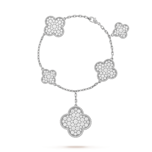 [Clara Jewels]CLOVER 6 MOTIFS SILVER DIAMOND BRACELET
