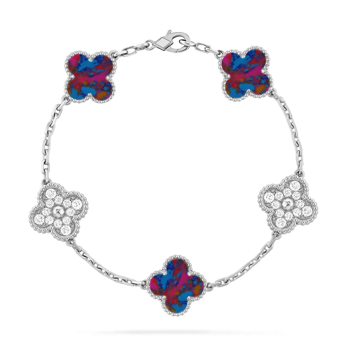 [Clara Jewels]CLOVER 5 MOTIF COLOR GEMSTONES BRACELET COLLECTION