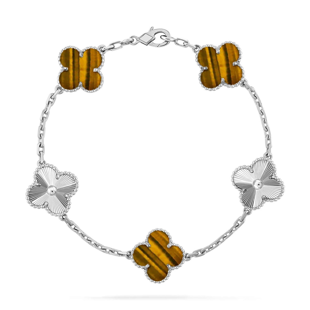 [Clara Jewels] CLOVER 5 MOTIFS TIGER EYE BRACELET COLLECTION