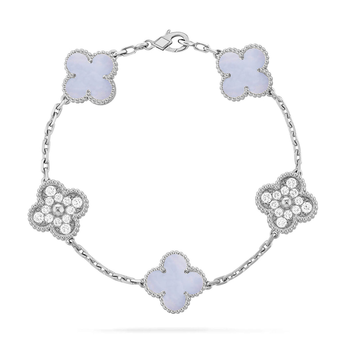 [Clara Jewels] CLOVER 5 MOTIF PURPLE CHALCEDONY BRACELET COLLECTION