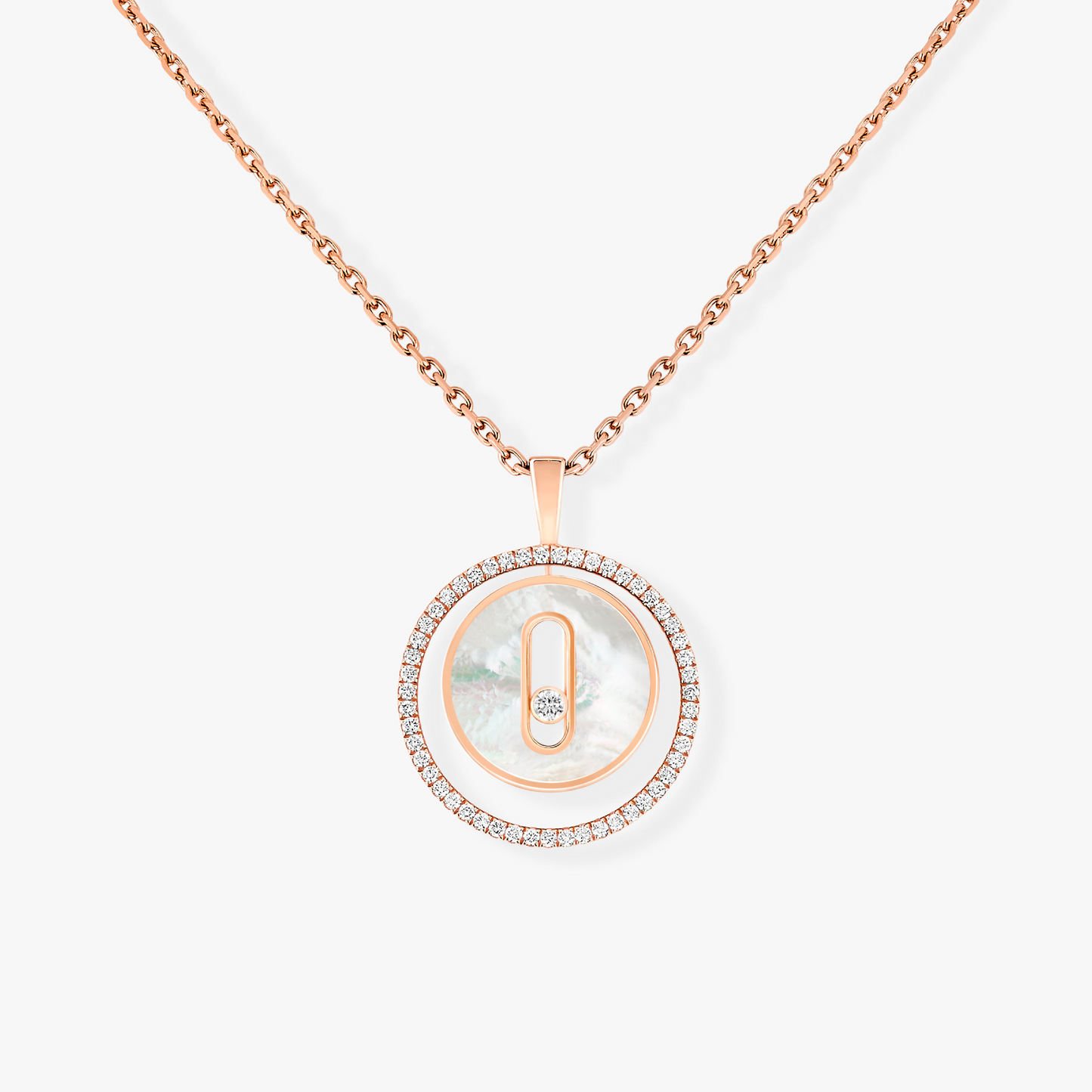 [Clara Jewely]LUCKY MOVE 1 DIAMOND WHITE MOTHER OF PEARL PINK GOLD DIAMOND NECKLACE