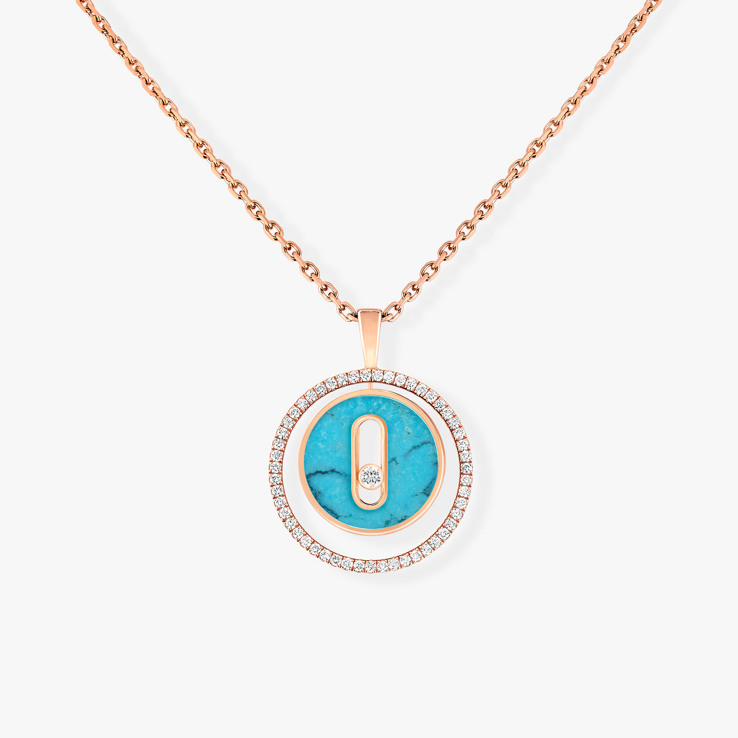 [Clara Jewely]LUCKY MOVE 1 DIAMOND TURQUOISE PINK GOLD DIAMOND NECKLACE