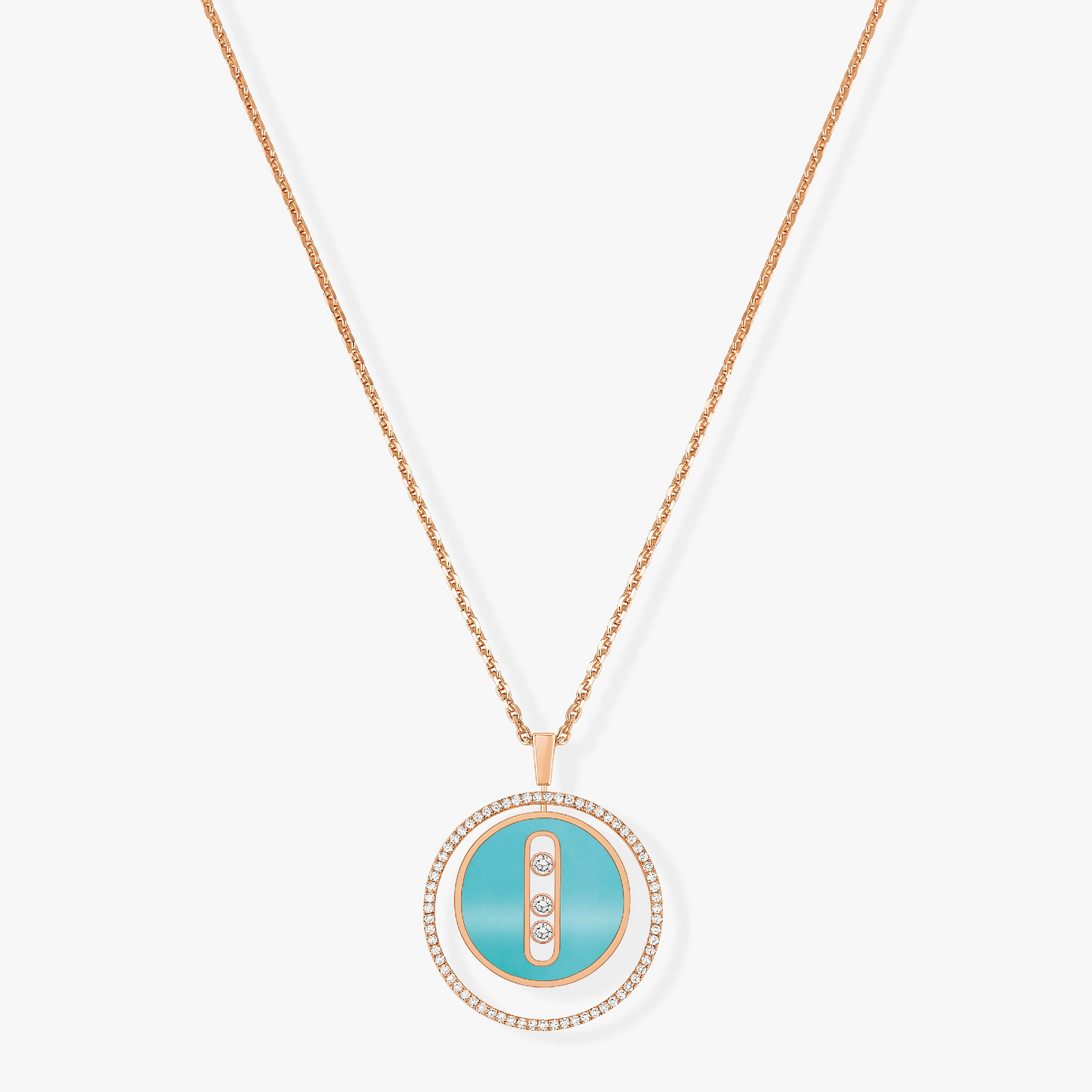 [Clara Jewely]LUCKY MOVE 3 DIAMONDS TURQUOISE PINK GOLD DIAMOND NECKLACE