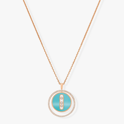 [Clara Jewely]LUCKY MOVE 3 DIAMONDS TURQUOISE PINK GOLD DIAMOND NECKLACE