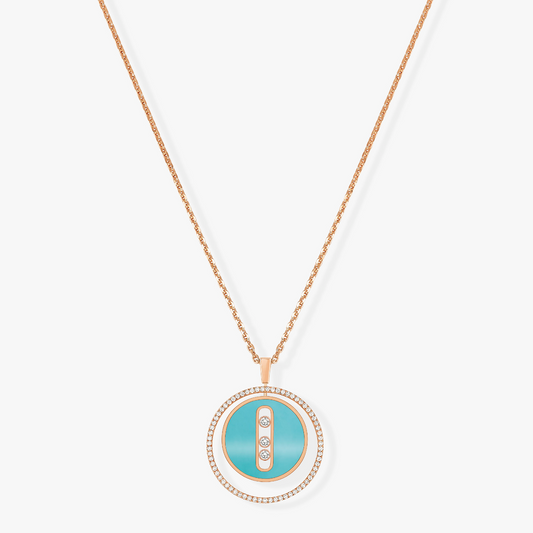 [Clara Jewely]LUCKY MOVE 3 DIAMONDS TURQUOISE PINK GOLD DIAMOND NECKLACE
