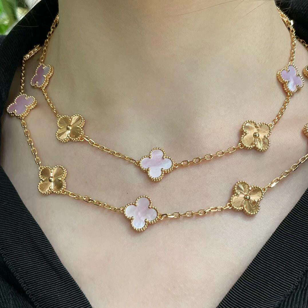 [Clara Jewels]CLOVER 20 MOTIFS LASER PINK MOP NECKLACE