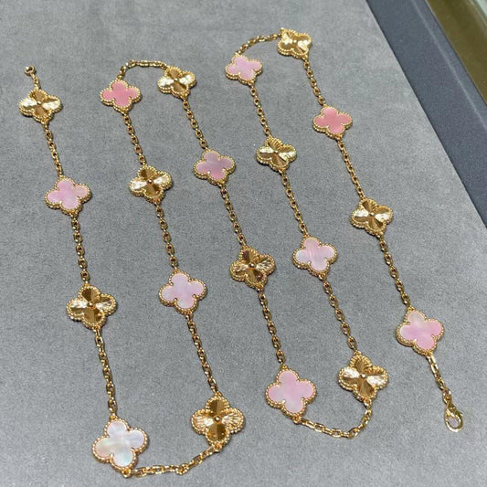 [Clara Jewels]CLOVER 20 MOTIFS LASER PINK MOP NECKLACE