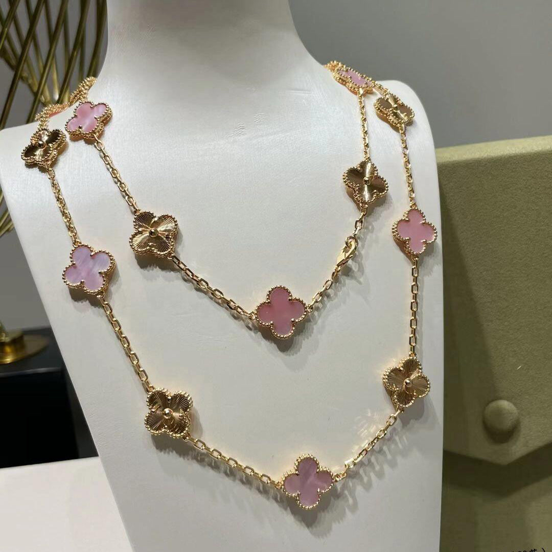 [Clara Jewels]CLOVER 20 MOTIFS LASER PINK MOP NECKLACE