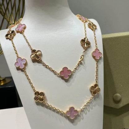 [Clara Jewels]CLOVER 20 MOTIFS LASER PINK MOP NECKLACE