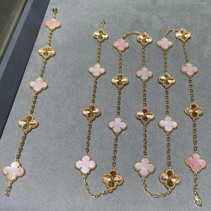 [Clara Jewels]CLOVER 20 MOTIFS LASER PINK MOP NECKLACE