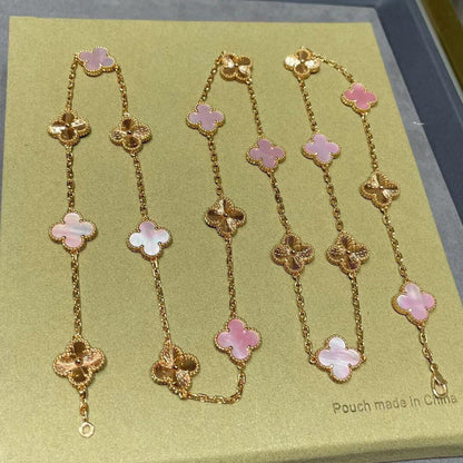[Clara Jewels]CLOVER 20 MOTIFS LASER PINK MOP NECKLACE