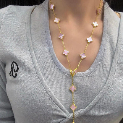 [Clara Jewels]CLOVER 20 MOTIFS PINK MOP NECKLACE