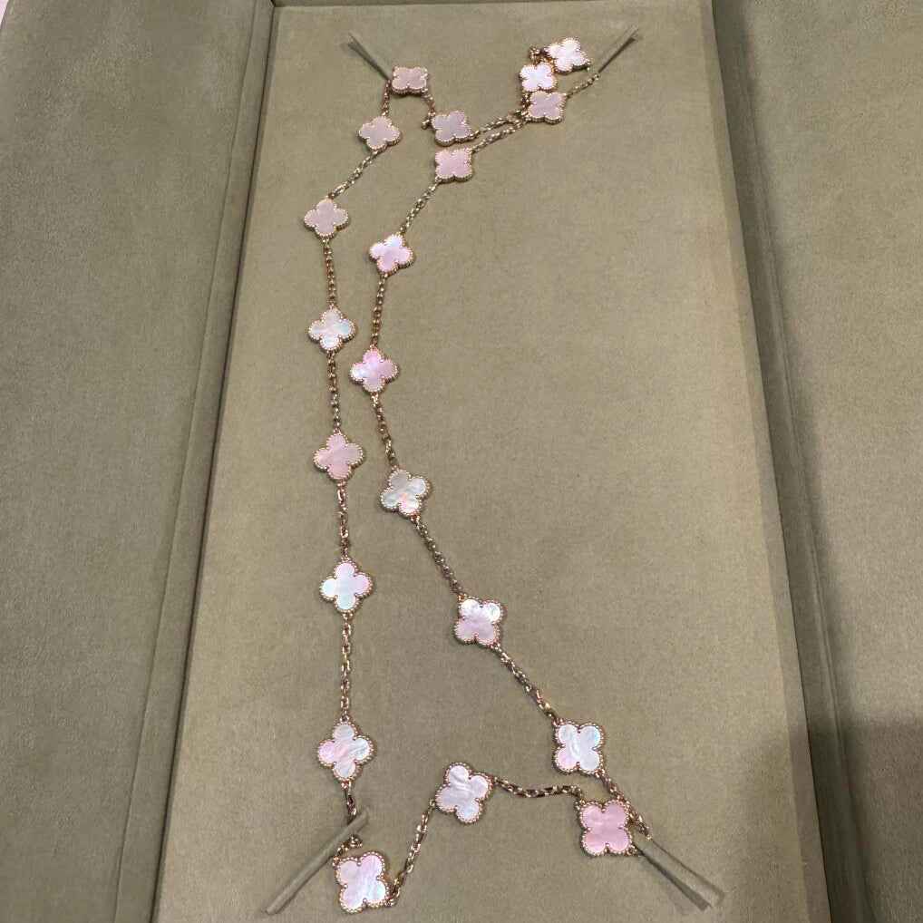 [Clara Jewels]CLOVER 20 MOTIFS PINK MOP NECKLACE