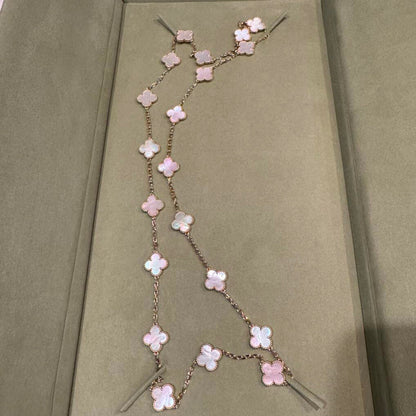 [Clara Jewels]CLOVER 20 MOTIFS PINK MOP NECKLACE