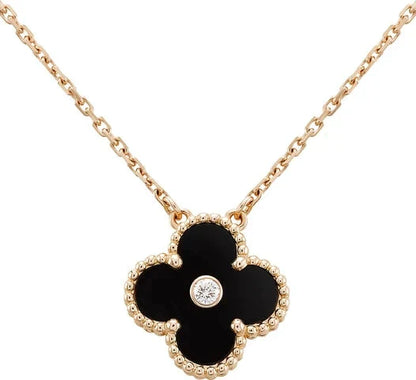 [Clara Jewels]CLOVER 15MM DIAMOND ONYX NECKLACE