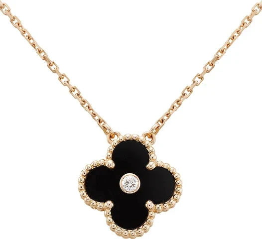 [Clara Jewels]CLOVER 15MM DIAMOND ONYX NECKLACE