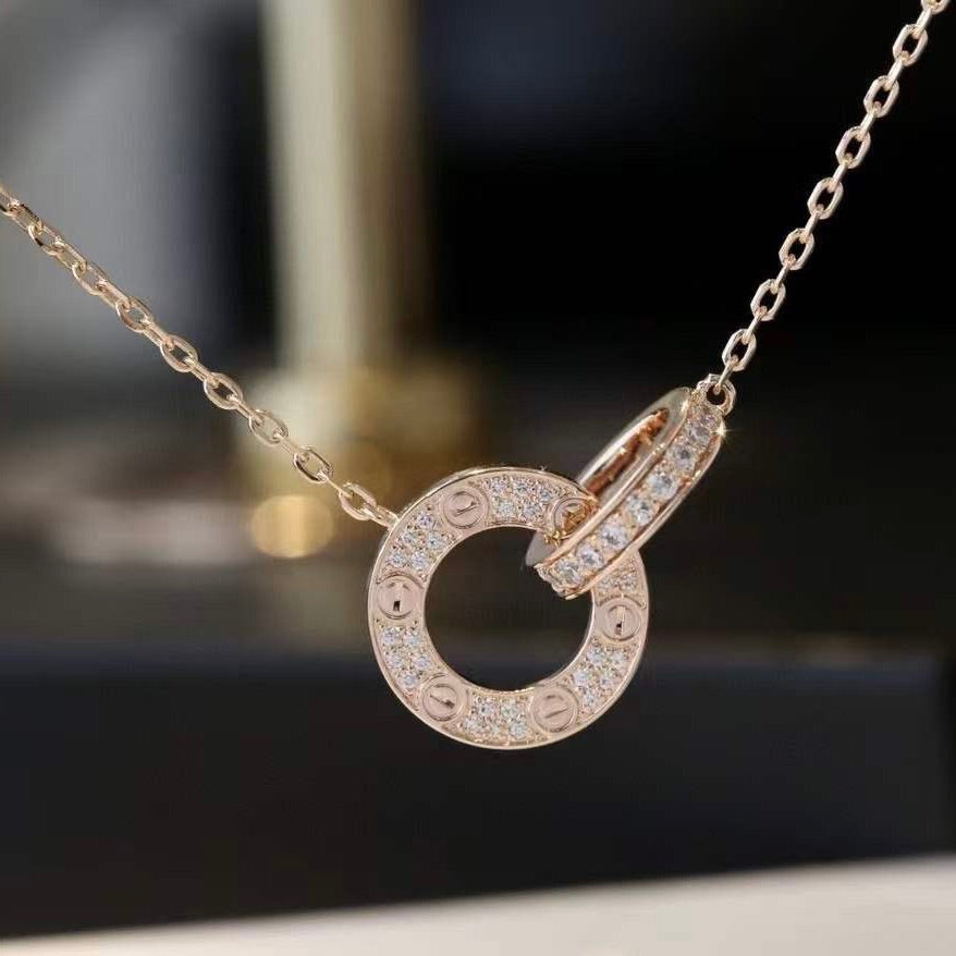 [Clara Jewels]LOVE 7.6MM NECKLACE ROSE GOLD AND SILVER  FULL DIAMOND