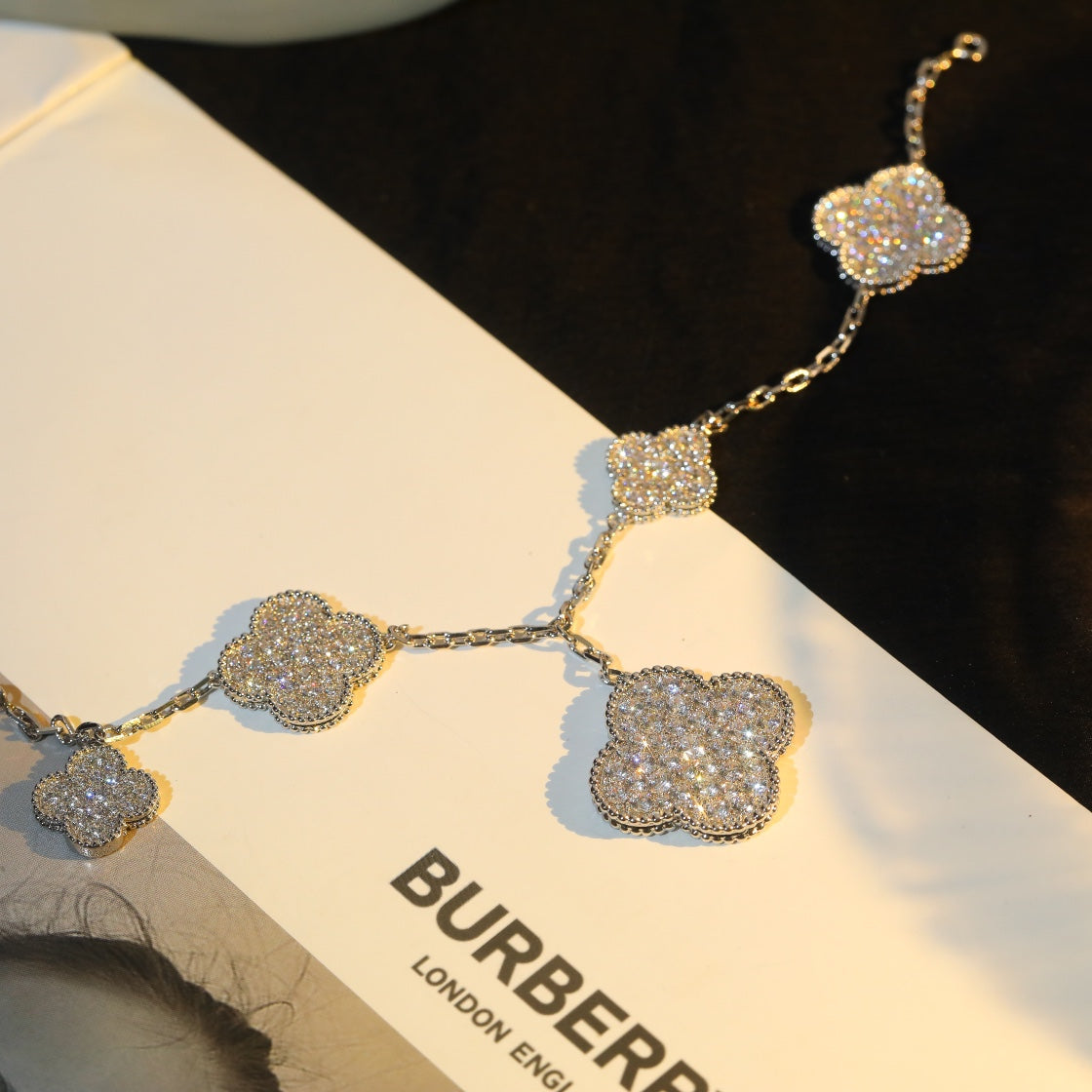 [Clara Jewels]CLOVER BRACELET 5 MOTIF SILVER DIAMOND PAVED