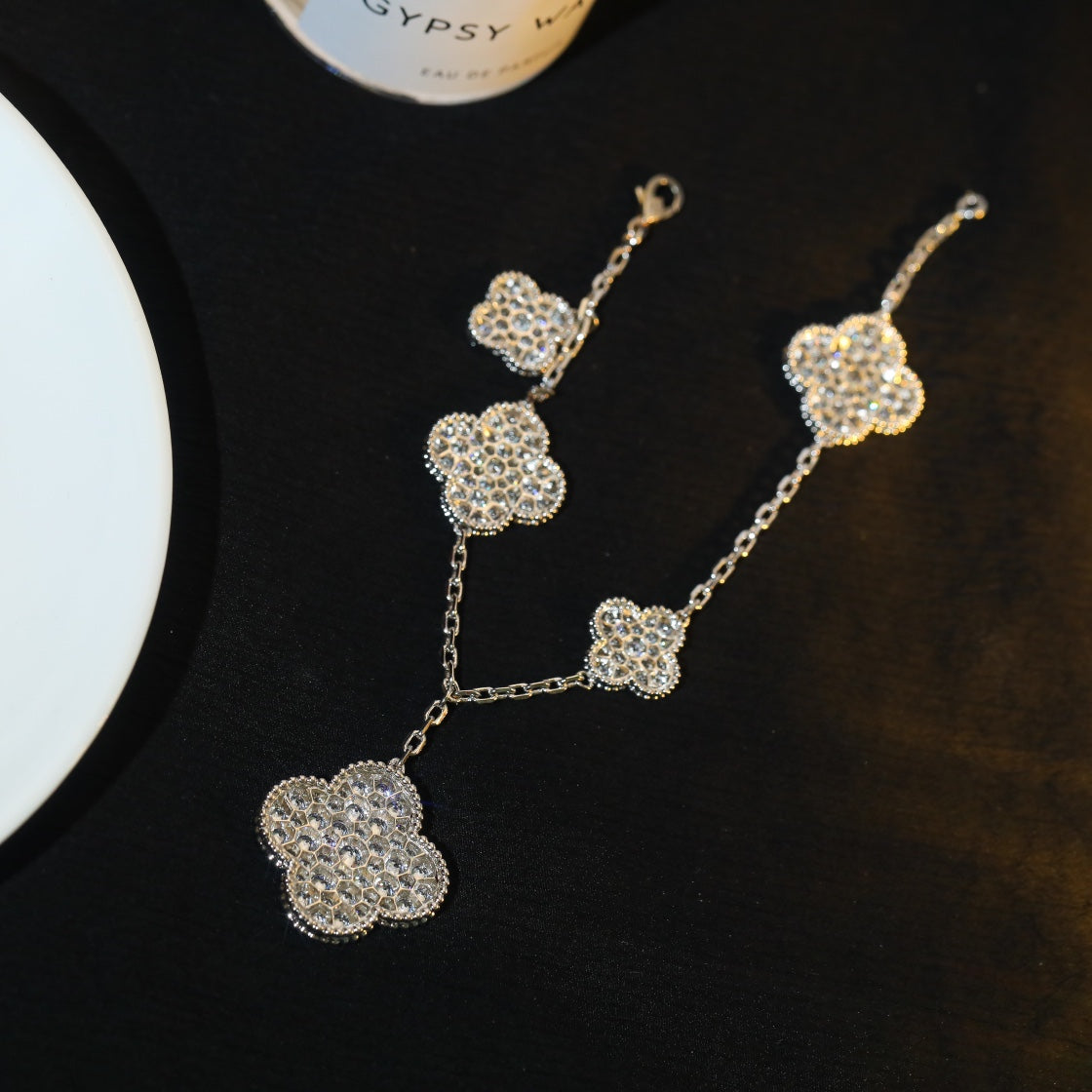 [Clara Jewels]CLOVER BRACELET 5 MOTIF SILVER DIAMOND PAVED