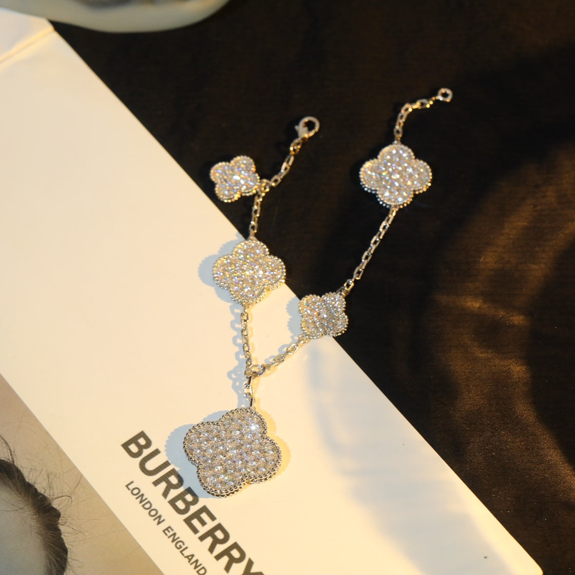 [Clara Jewels]CLOVER BRACELET 5 MOTIF SILVER DIAMOND PAVED