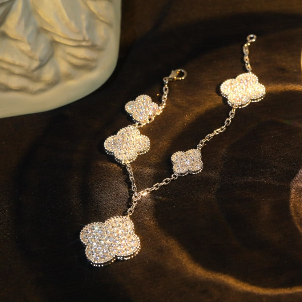 [Clara Jewels]CLOVER BRACELET 5 MOTIF SILVER DIAMOND PAVED