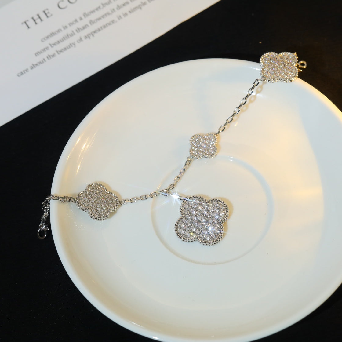 [Clara Jewels]CLOVER BRACELET 5 MOTIF SILVER DIAMOND PAVED