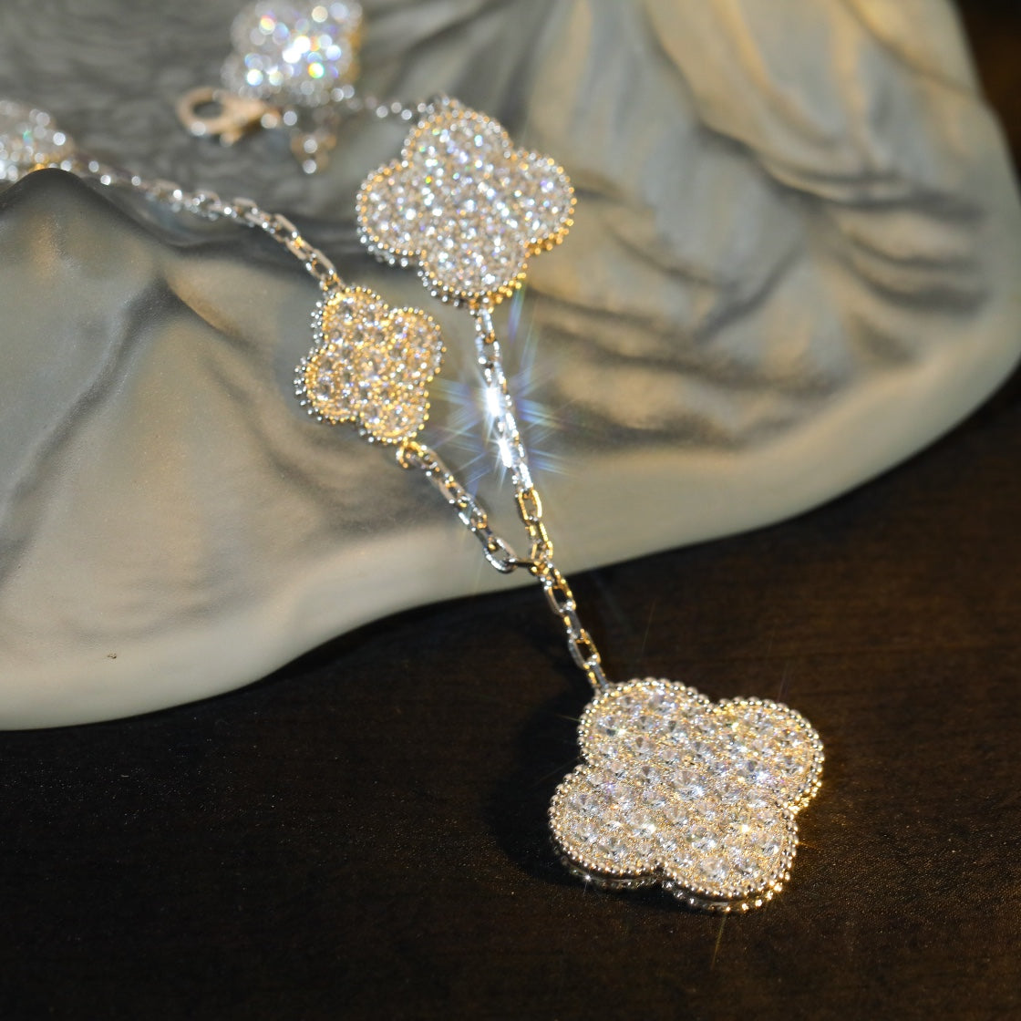 [Clara Jewels]CLOVER BRACELET 5 MOTIF SILVER DIAMOND PAVED