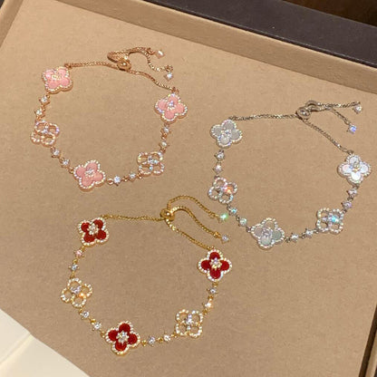 [Clara Jewels]CLOVER 5 MOTIF PINK BLUE RED WHITE BRACELET