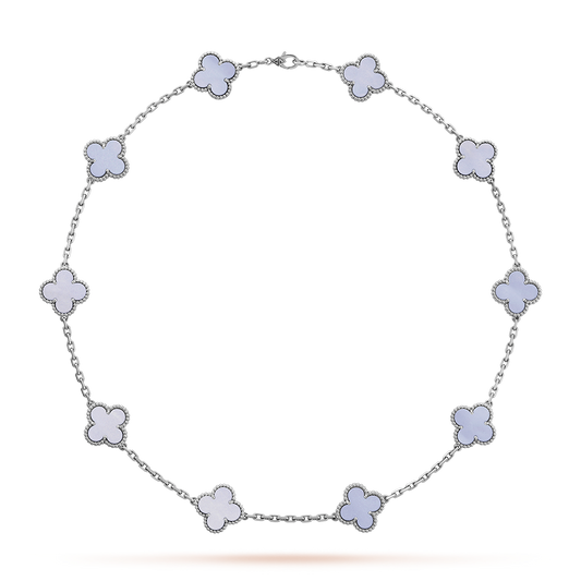 [Clara Jewels]CLOVER 10 MOTIFS BLUE CHALCEDONY NECKLACE