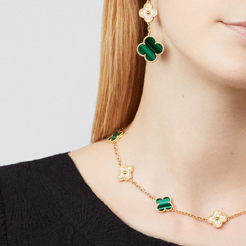 [Clara Jewels]CLOVER 10 MOTIFS MALACHITE DIAMOND NECKLACE