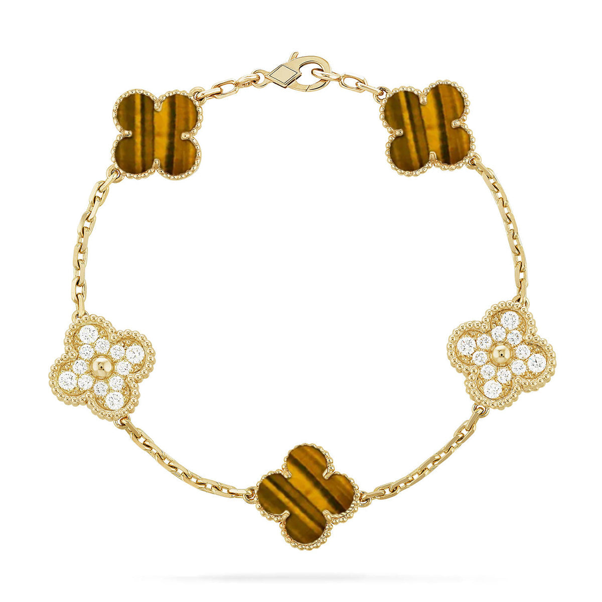 [Clara Jewels] CLOVER 5 MOTIFS TIGER EYE BRACELET COLLECTION