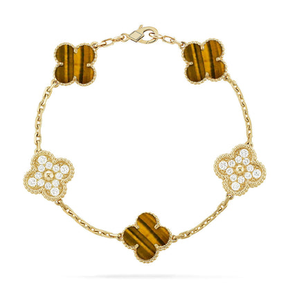 [Clara Jewels] CLOVER 5 MOTIFS TIGER EYE BRACELET COLLECTION