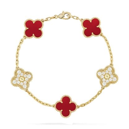 [Clara Jewels] CLOVER 5 MOTIF RED CORNELIAN BRACELET COLLECTION
