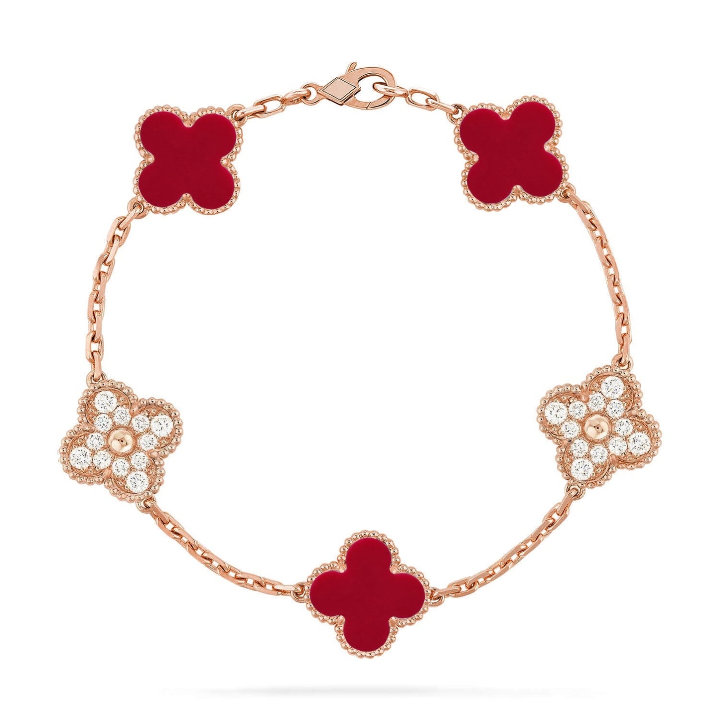 [Clara Jewels] CLOVER 5 MOTIF RED CORNELIAN BRACELET COLLECTION