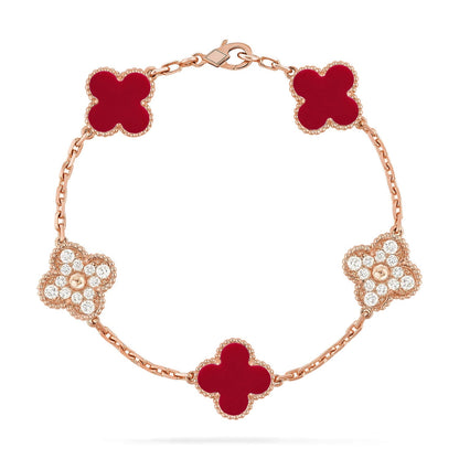 [Clara Jewels] CLOVER 5 MOTIF RED CORNELIAN BRACELET COLLECTION