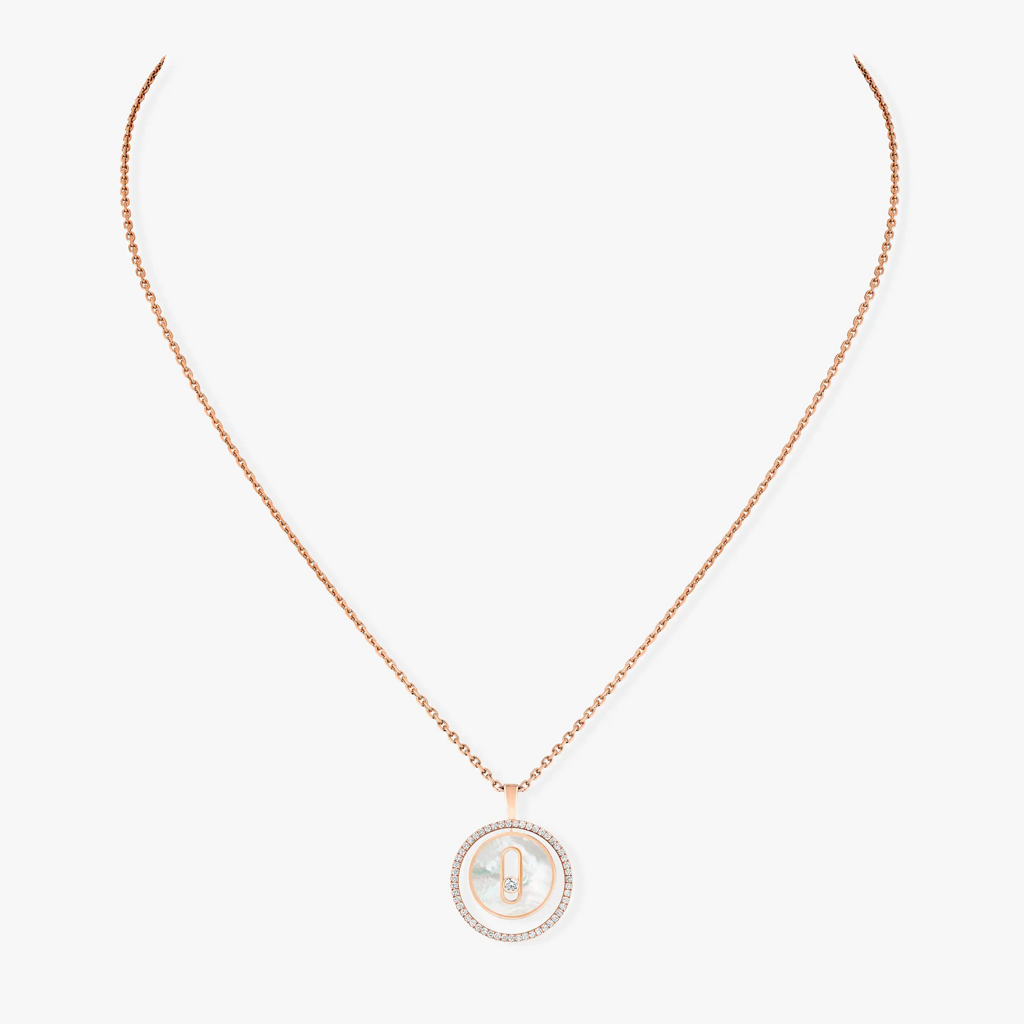 [Clara Jewely]LUCKY MOVE 1 DIAMOND WHITE MOTHER OF PEARL PINK GOLD DIAMOND NECKLACE