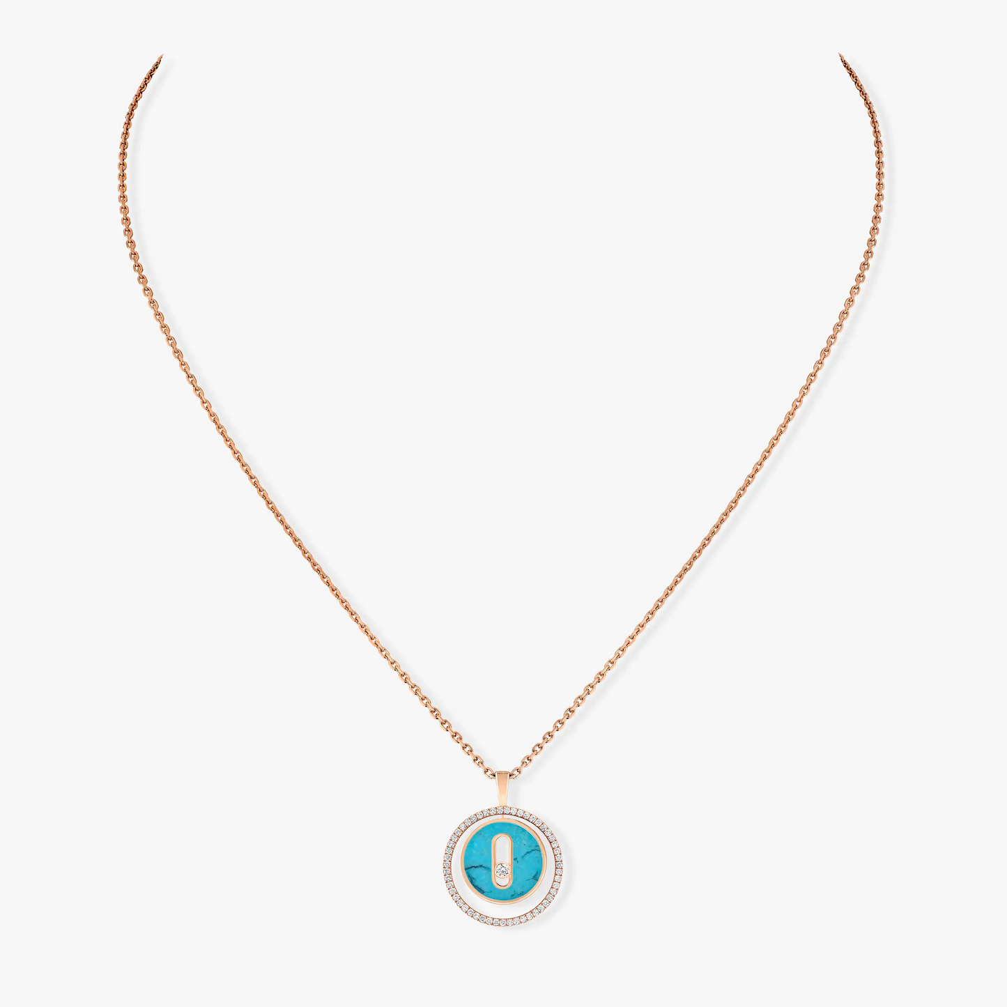 [Clara Jewely]LUCKY MOVE 1 DIAMOND TURQUOISE PINK GOLD DIAMOND NECKLACE