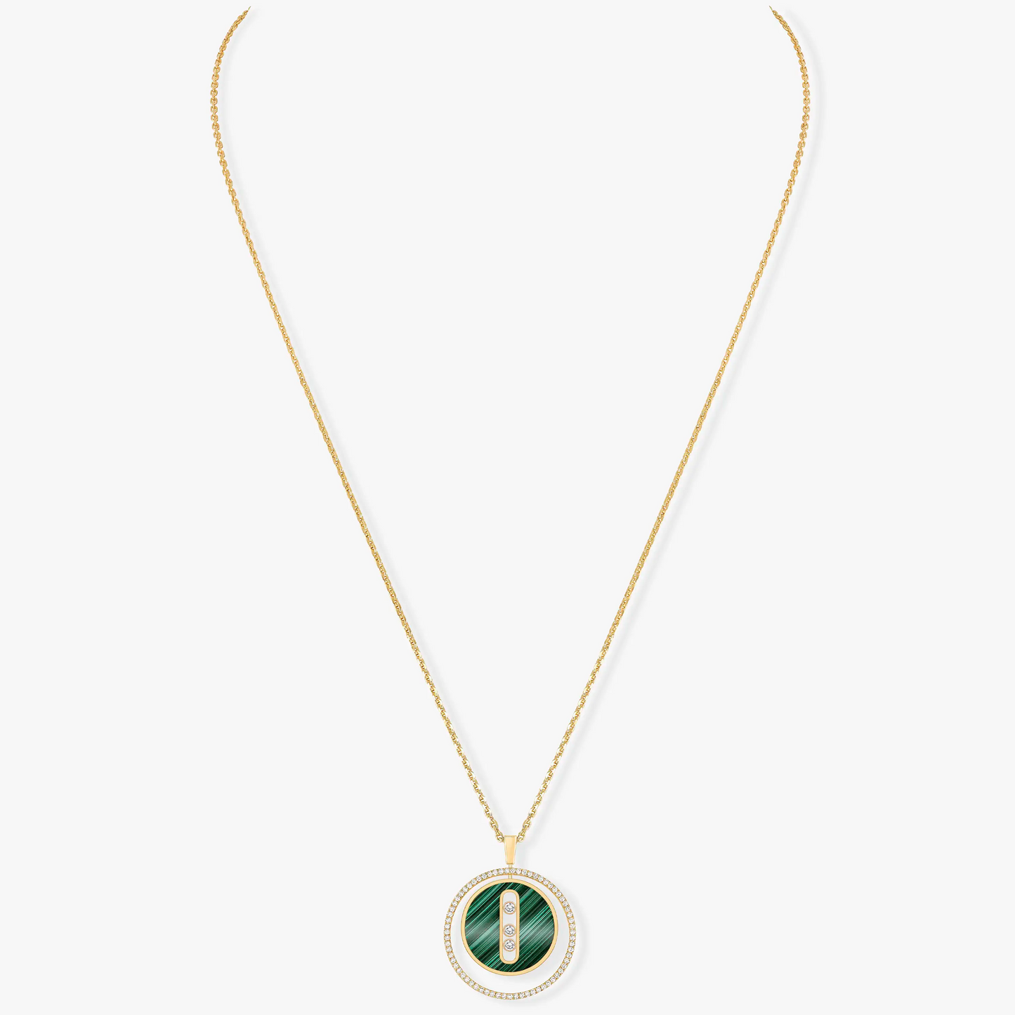 [Clara Jewely]LUCKY MOVE 3 DIAMOND MALACHITE GOLD DIAMOND NECKLACE