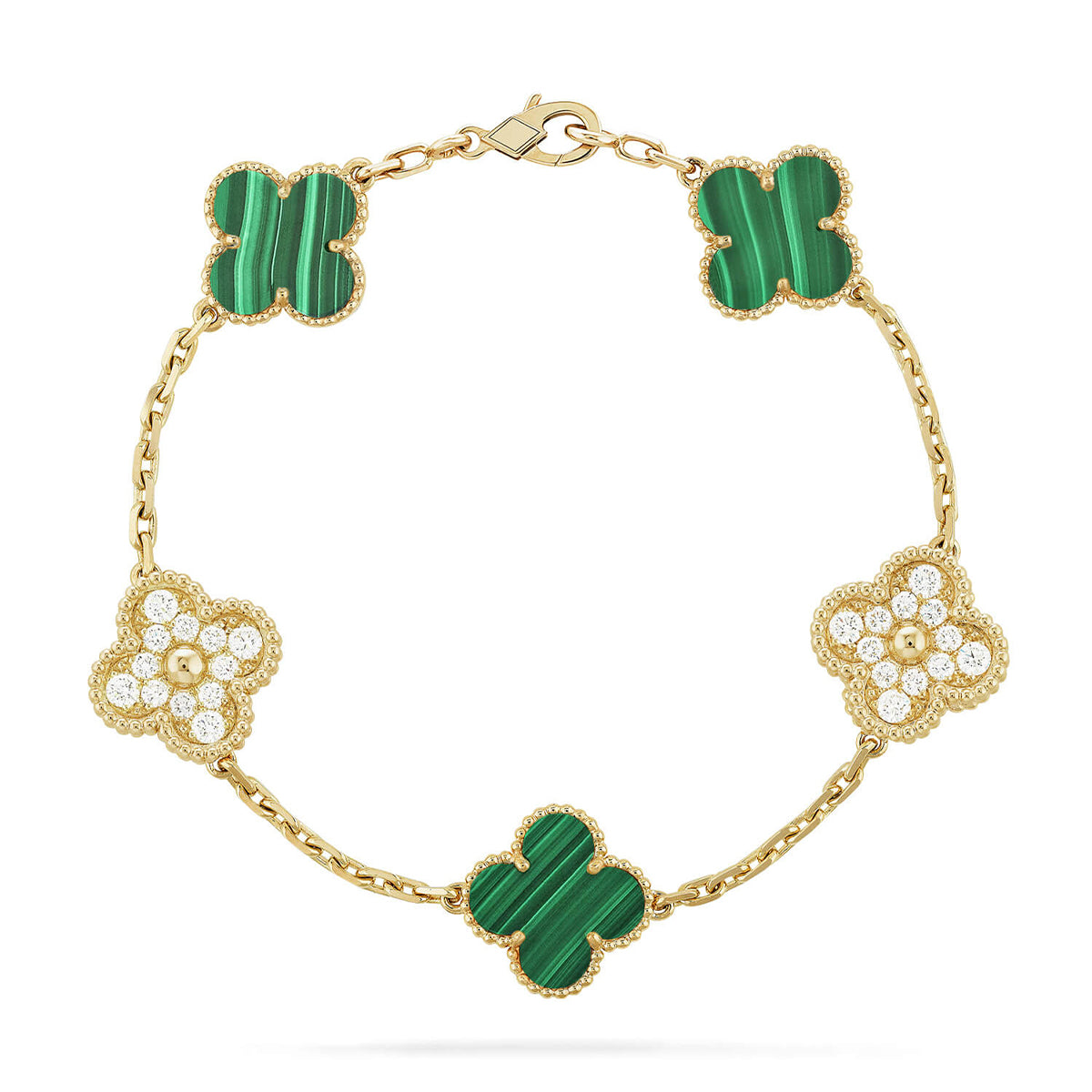 [Clara Jewels] CLOVER 5 MOTIF MALACHITE BRACELET COLLECTION
