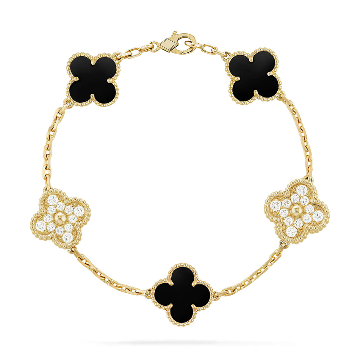 [Clara Jewels] CLOVER 5 MOTIF ONYXS BRACELET COLLECTION