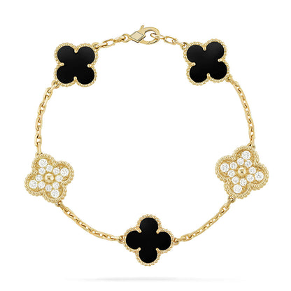 [Clara Jewels] CLOVER 5 MOTIF ONYXS BRACELET COLLECTION