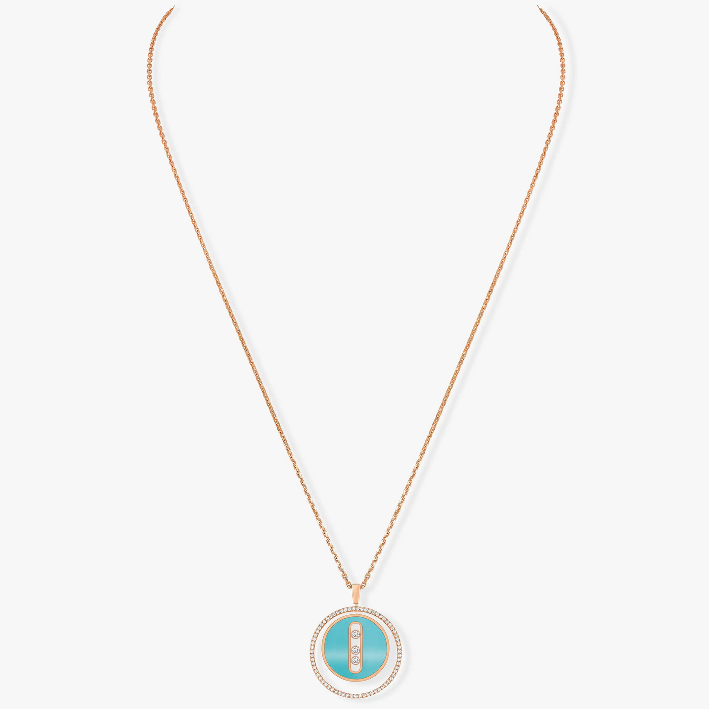 [Clara Jewely]LUCKY MOVE 3 DIAMONDS TURQUOISE PINK GOLD DIAMOND NECKLACE