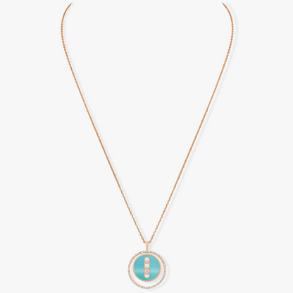 [Clara Jewely]LUCKY MOVE 3 DIAMONDS TURQUOISE PINK GOLD DIAMOND NECKLACE
