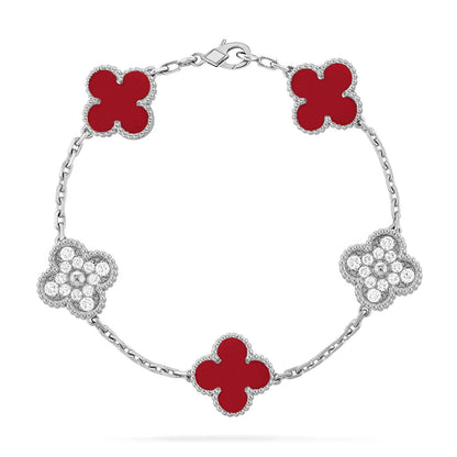 [Clara Jewels] CLOVER 5 MOTIF RED CORNELIAN BRACELET COLLECTION