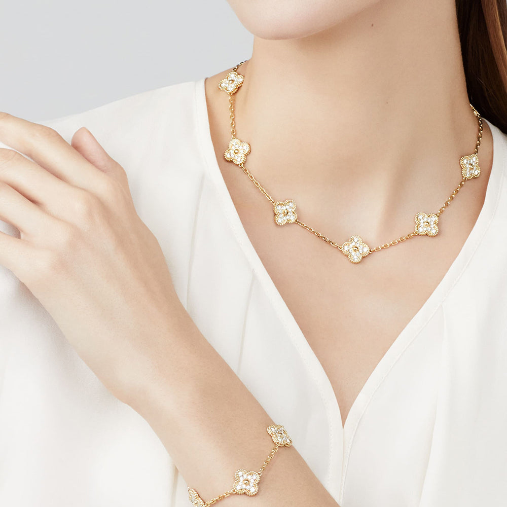 [Clara Jewels]CLOVER 10 MOTIFS DIAMOND NECKLACE
