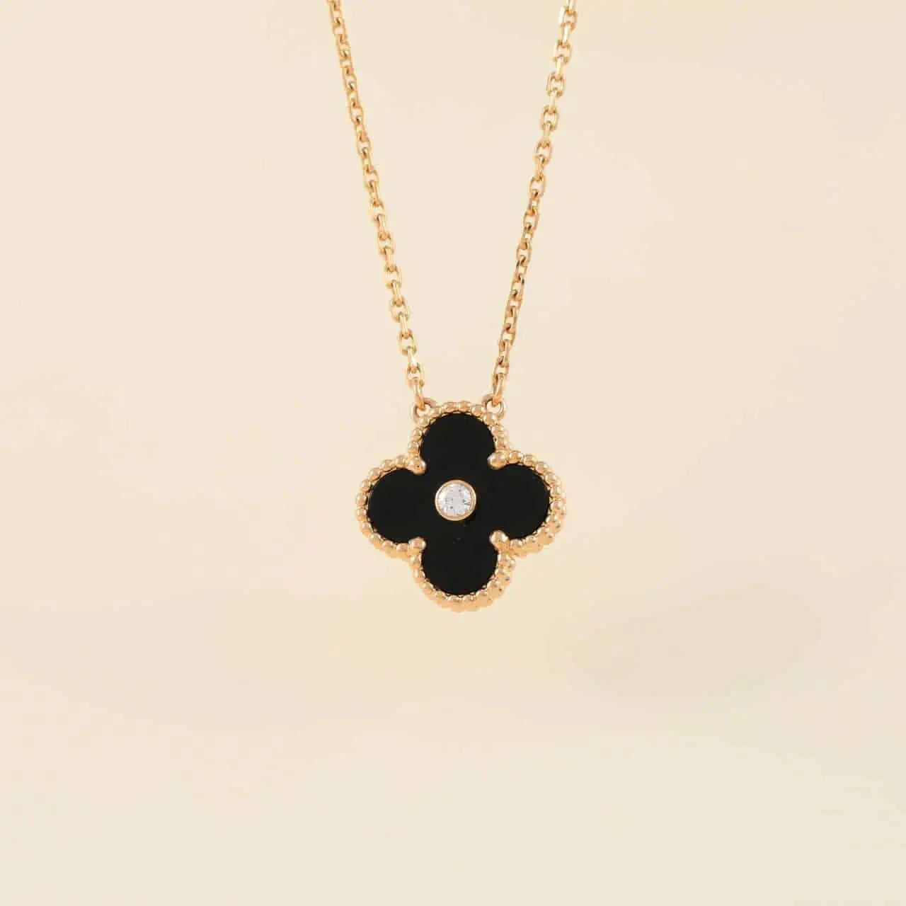 [Clara Jewels]CLOVER 15MM DIAMOND ONYX NECKLACE
