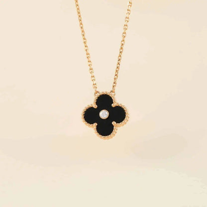 [Clara Jewels]CLOVER 15MM DIAMOND ONYX NECKLACE