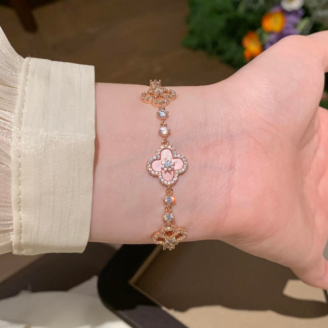 [Clara Jewels]CLOVER 5 MOTIF PINK BLUE RED WHITE BRACELET